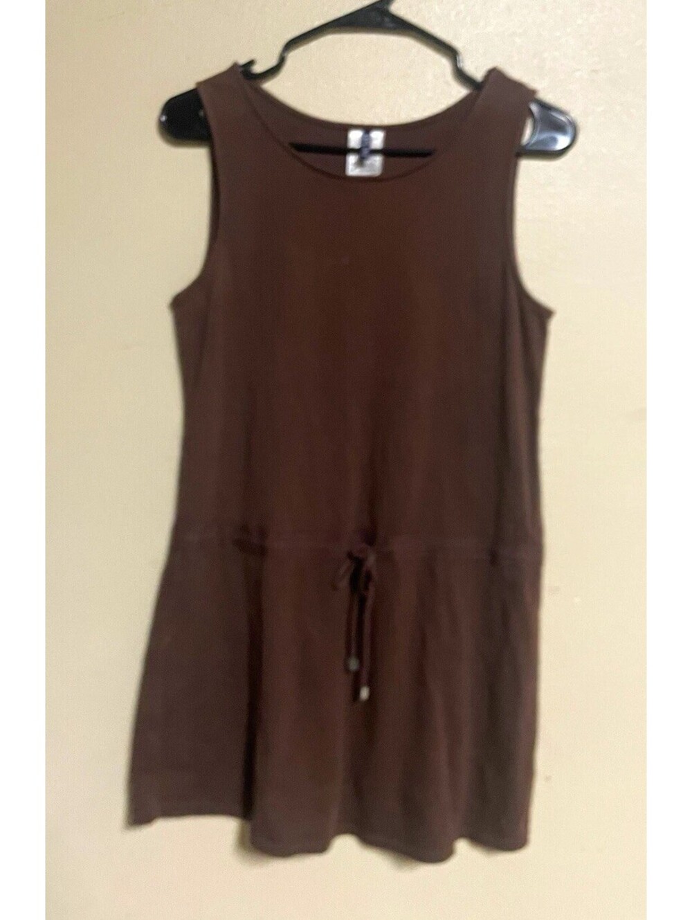 Anne Cole Collection dress Brown Short Sleeveless Tank Drawstring Waist M Cotton